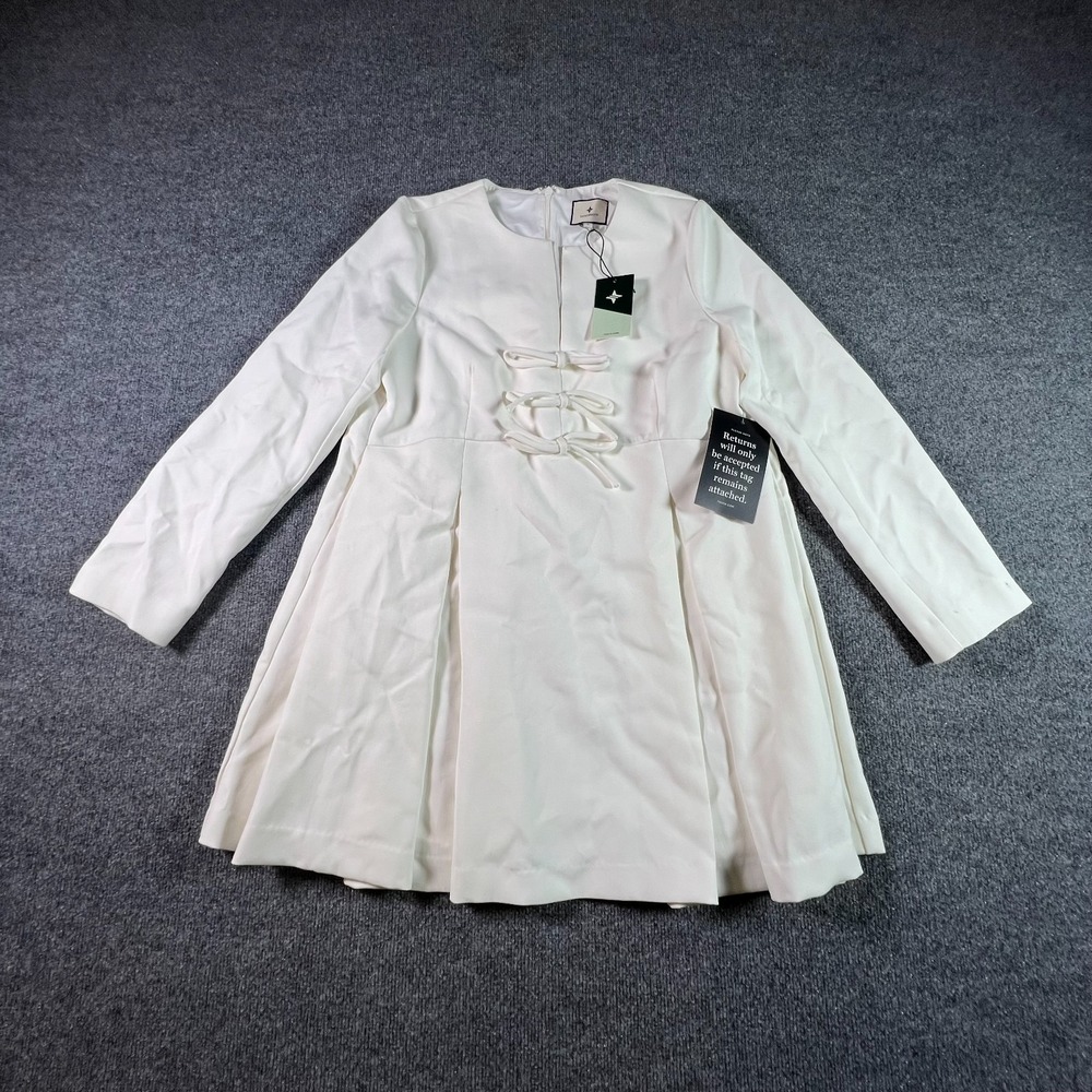 Tuckernuck Blair Crepe Bow Coat Dress Women Large White Pleated Bridal Party NWT